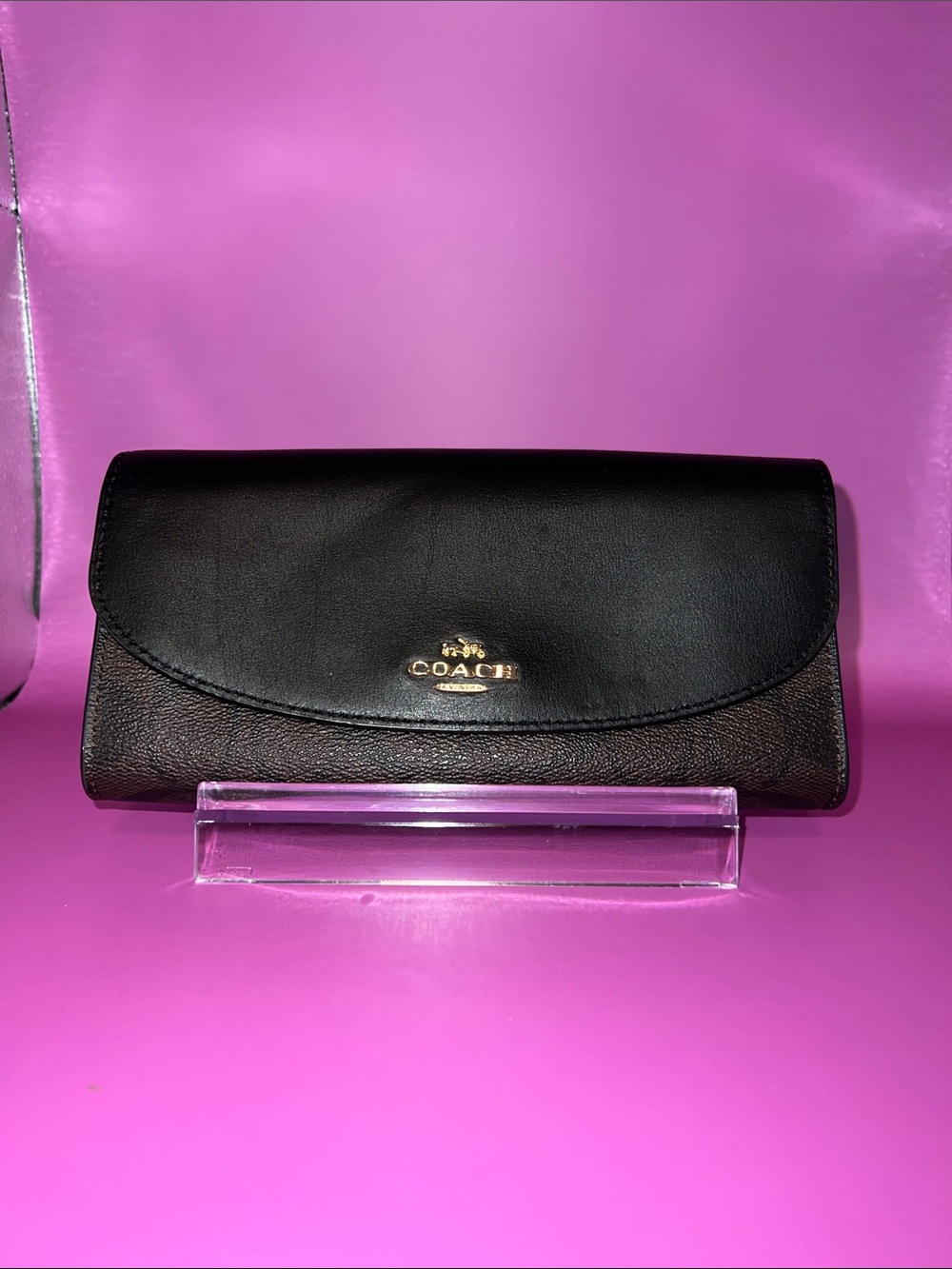 Coach Black and brown Leather Continental Wallet